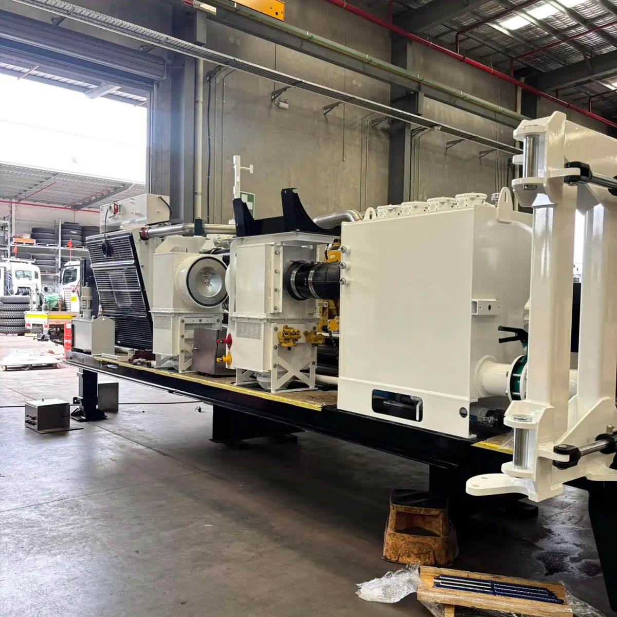 Freshly rebuilt drill rig power module, repainted and reassembled in the Perth workshop